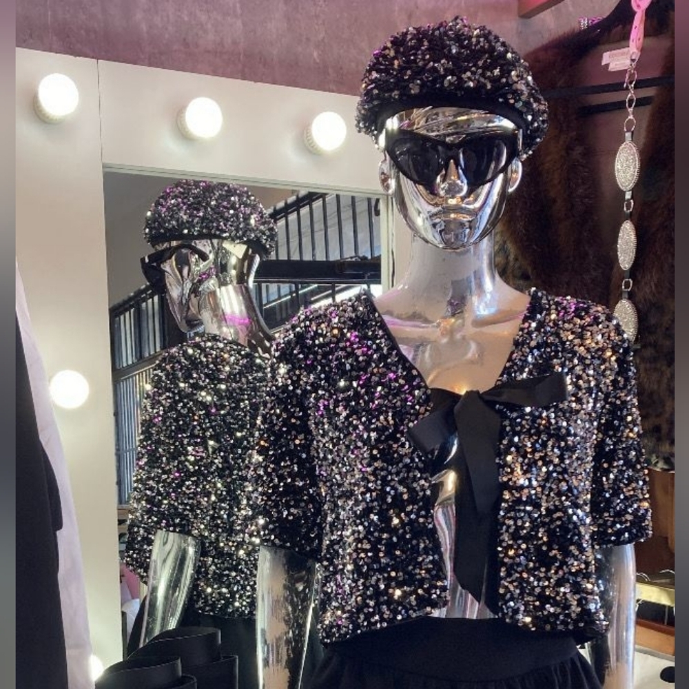 H&M Black Sequin Blouse with Bow